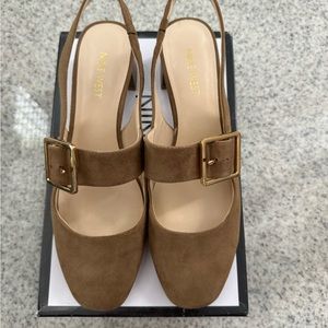 Nine West NW Wendor Olive Grn Suede Women’s Sling Back Shoe Size 8.5, 1.5” Heel
